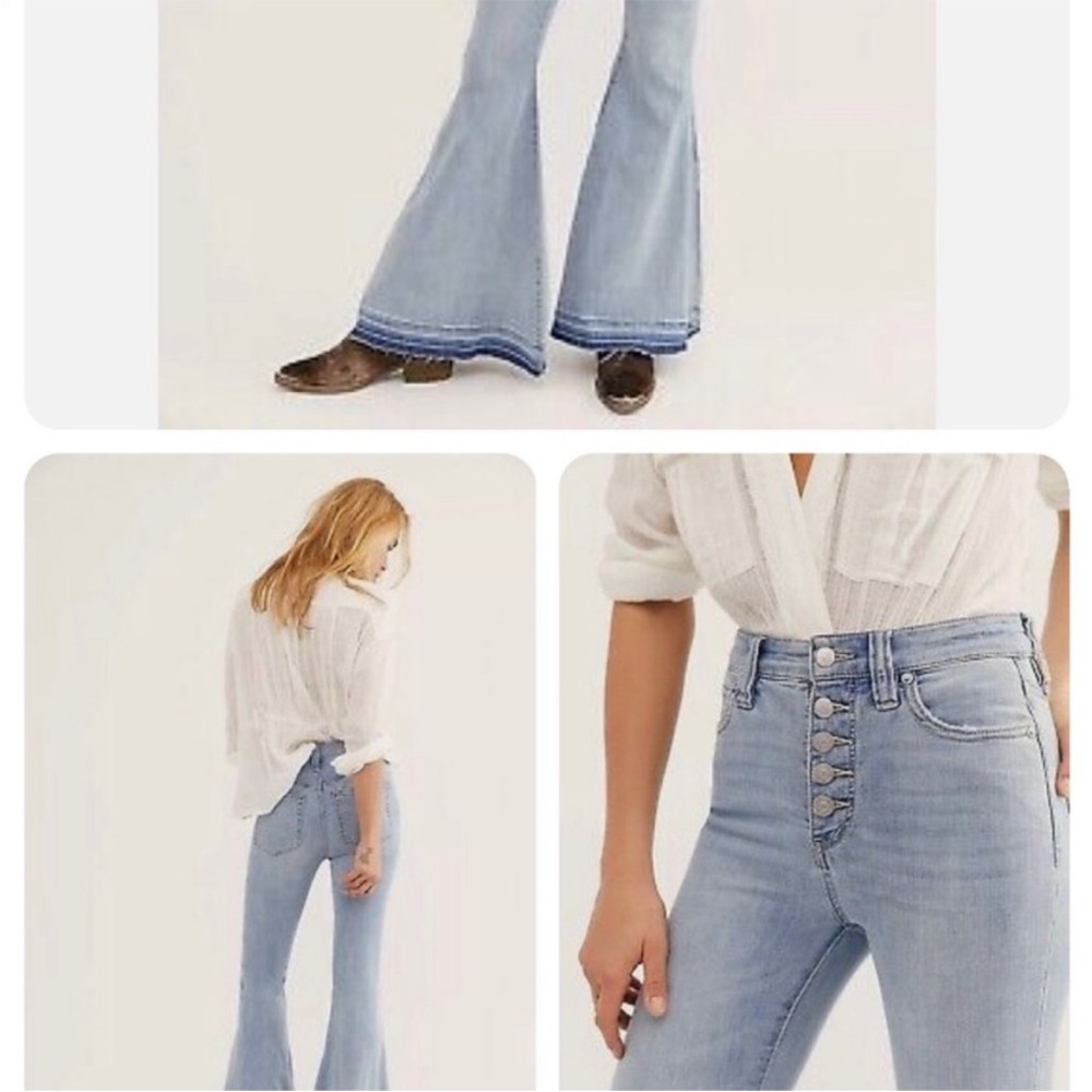 We The Free Medium Blue Button-Fly Flare Jeans - Picture 3 of 9